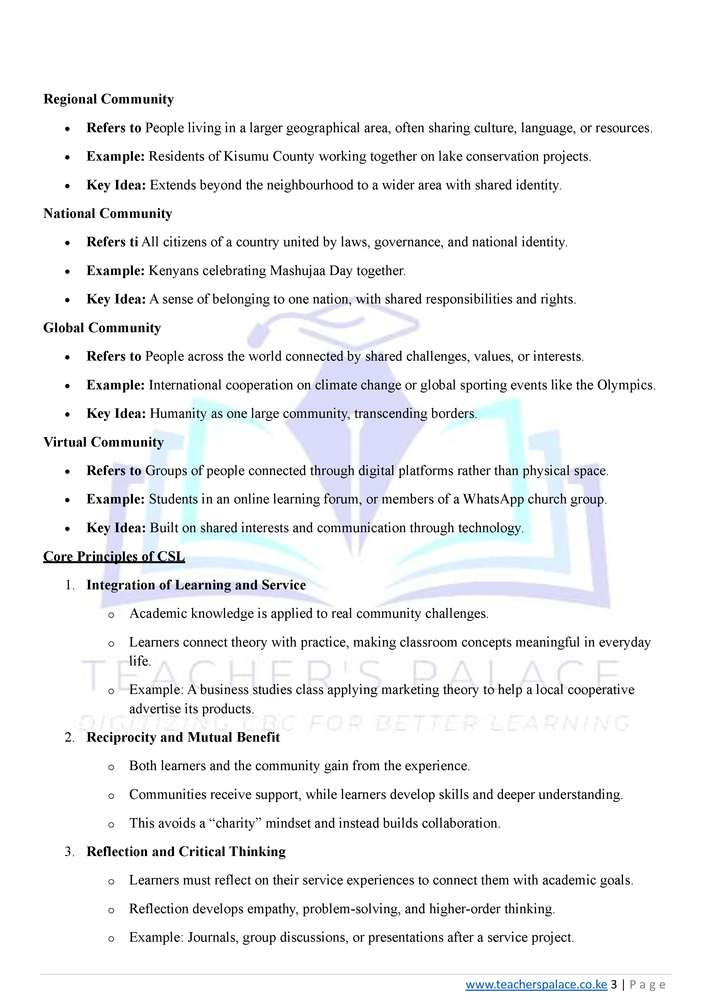 GRADE 10 COMMUNITY SERVICE LEARNING CSL LESSON NOTES whole Year 